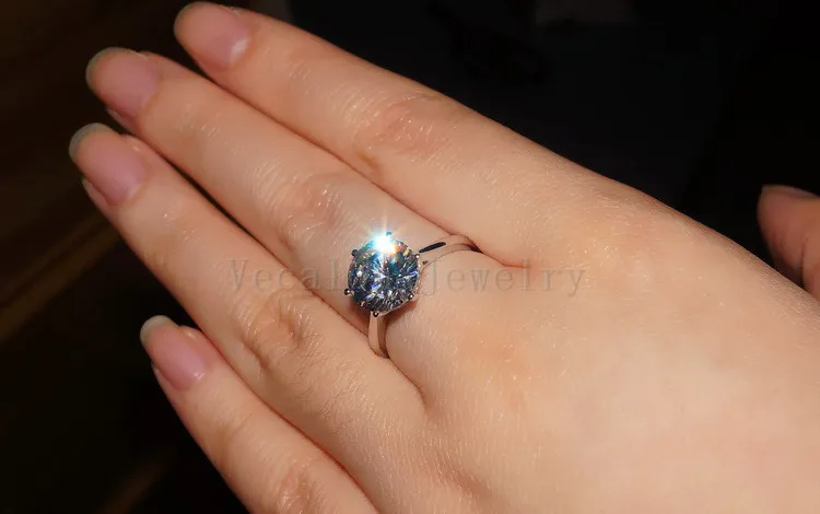 Vecalon 2016 Marke Weiblicher Solitärring 4 Karat simulierter Diamant Cz 925 Sterling Silber, Verlobung, Ehering für Frauen