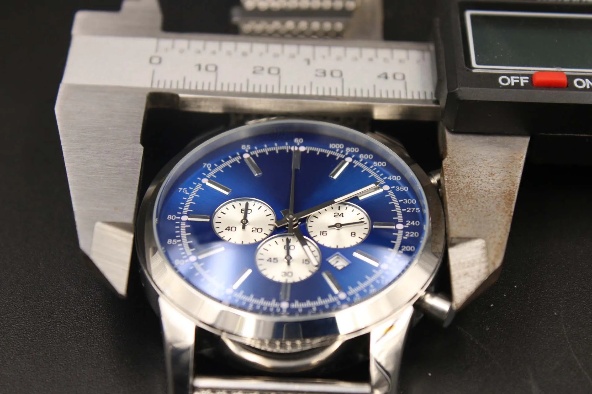 新しい到着ウォッチQuartz-Watch for Men Blue Dialog Analog Full Stainless Steel Band Digital Watch MontreHommme294f