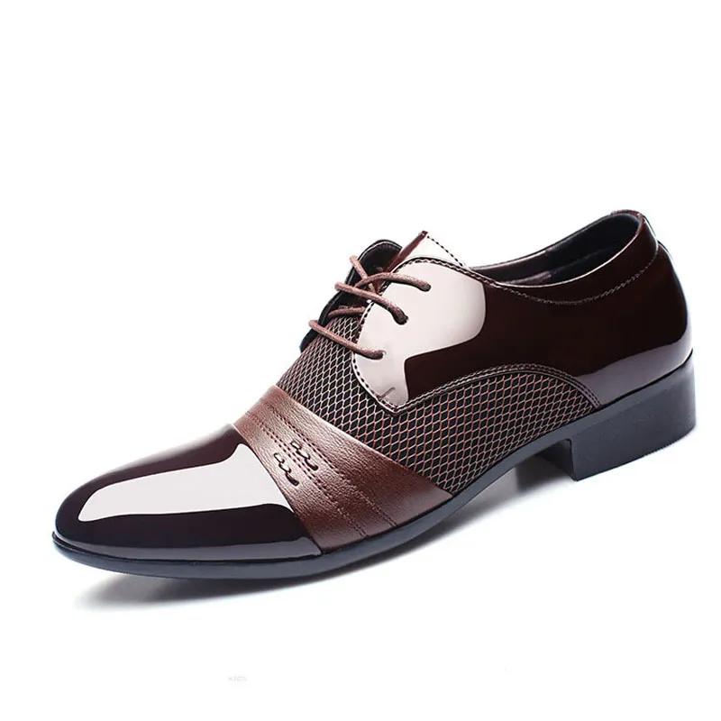 Мужские платье обувь мужчины бизнес плоская обувь черная коричневая дышащая дышащая нижняя часть мужчин формальные офисные туфли плюс размер