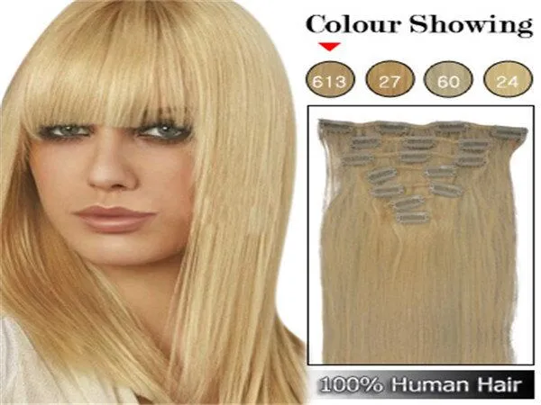 Brezilyalı insan saçı düz klipli saç uzantılarında tam kafa seti 16-22 Çarpma Renkler Hızlı 286Z