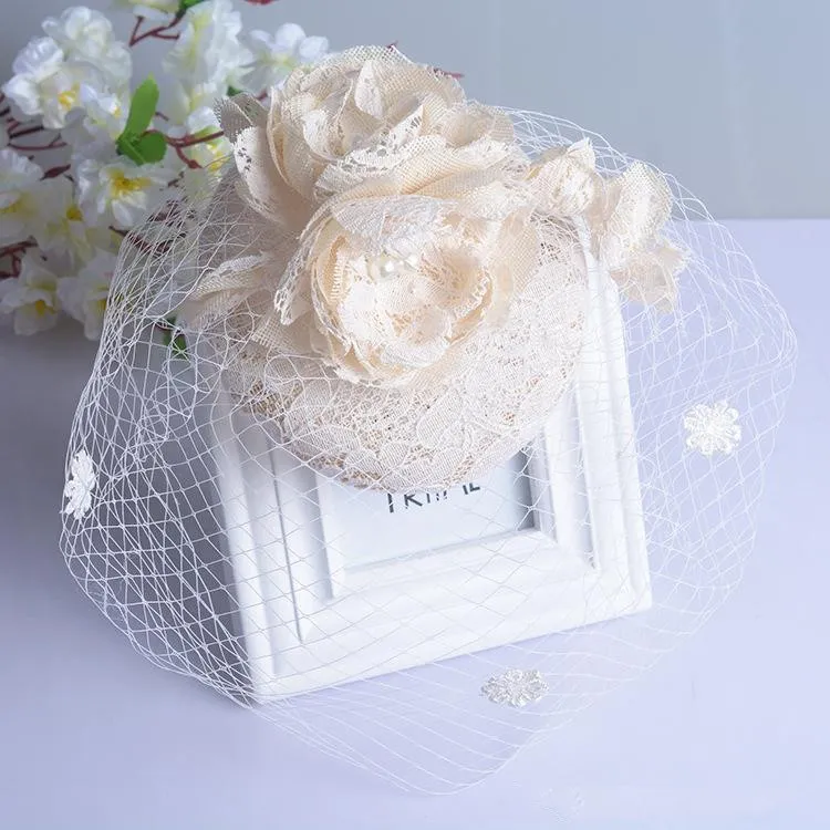 美しいヴィンテージフランス鳥かごの花の手作りの花魅力的な花嫁の結婚式の帽子フェイスベールの安い在庫