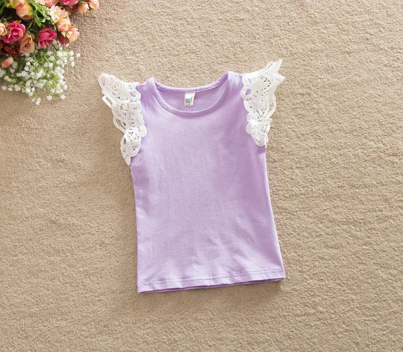 Nyfödda Bebisar Tank Toppar Senaste Design Lace Sleeve Baby Girl's T-shirt Sommarflickor Outfits Kids kläder 7 Färger