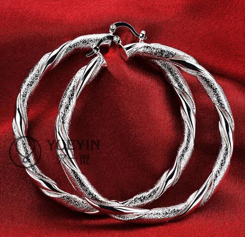 10pairs/lot Jewelry high-quality plating 925 sterling silver Ear hoop earrings fashion gifts 6mm*70mm Smooth / sand twist hyperbole big Ear