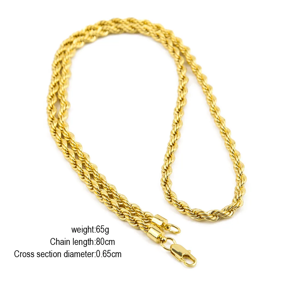 65 mm d'épaisseur 80 cm de long corde massif chaîne ed ed 14k Gold Silver plaqué Hip Hop Ed Collier lourd 160gram pour MENS8815100