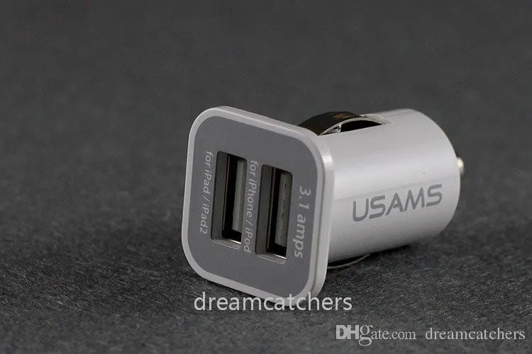 Usams 5 v 3.1a usb dual 2 porto adaptador de energia carregador de carro de carregamento para iphone 6s htc lg samsung s7 s6 edge universal