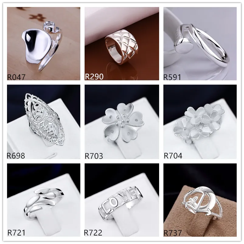 Plated sterling silver ring 10 pieces a lot mixed style EMR7,brand new burst models fashion 925 silver plate ring