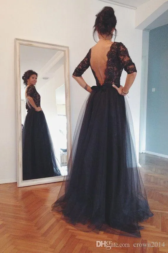 Backless Prom Gowns: Elegant Black A Line Evening... From Crown2014, $90.77  | DHgate.Com