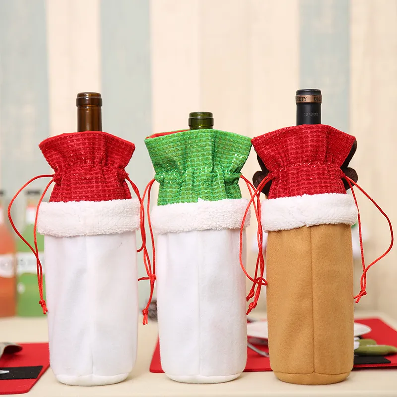 10 adet Noel Şarap Şişesi Çanta Kılıfı Hediye Wrap Sevimli Christmax Favor 13 * 28 cm Çanta Santa Claus / Kardan Adam / Elk