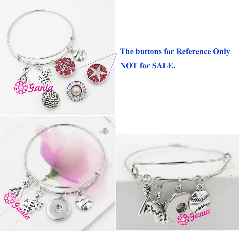 New Arrival Moda DIY Wymienne Snap Biżuteria Styl Sport Baseball Charms Bransoletka Rozwijana Drutu Snap Bransoletka dla kobiet fanów sportu