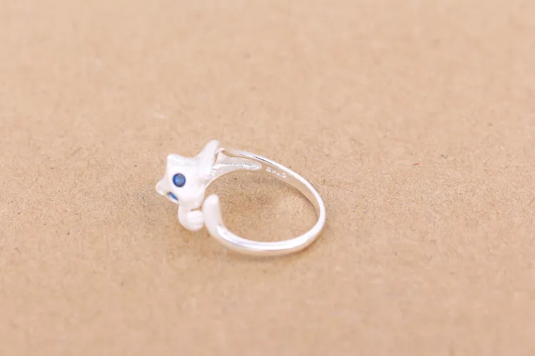 100% 925 Serve Jóias Europeu azul olho leopardo Anéis de Prata Marca de Moda Anéis de Dedo de Alta Qualidade mulheres Abertas anel Antialérgico