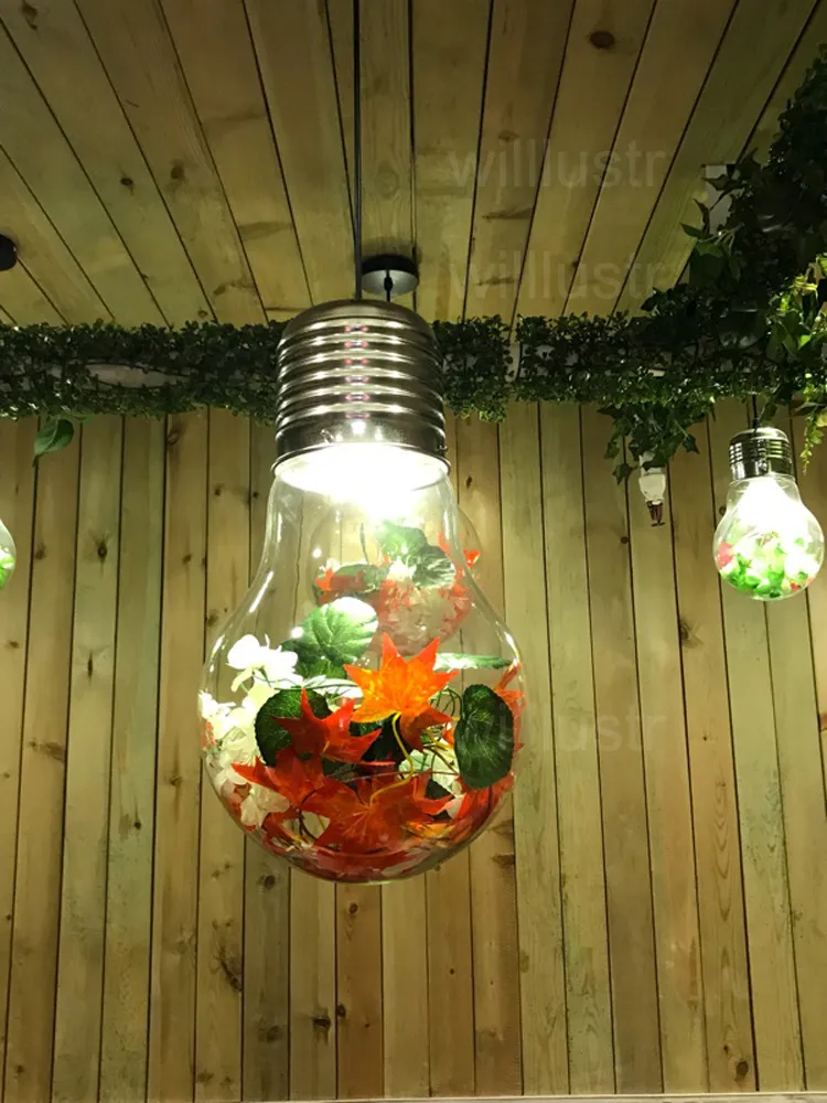 Willlustr mega lampadina Lampada a sospensione pianta verde fiore vetro decorativo sala da pranzo cucina isola ristorante hotel bar caffetteria Lampada a sospensione