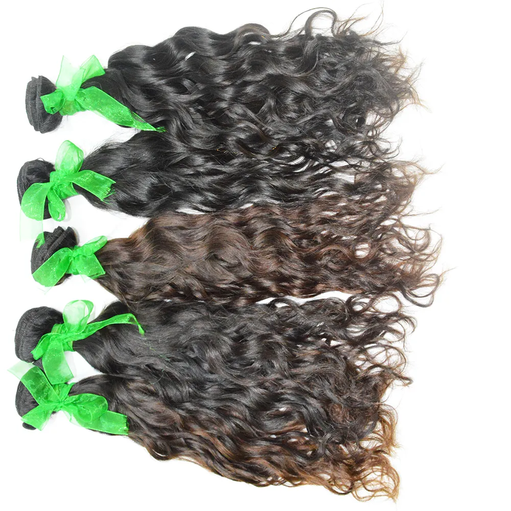 Tjocka Heathy Ends Indiska hår i förlängningar Obehandlat Cuticle Peruvian Human Hair Water Wave / Good Texture