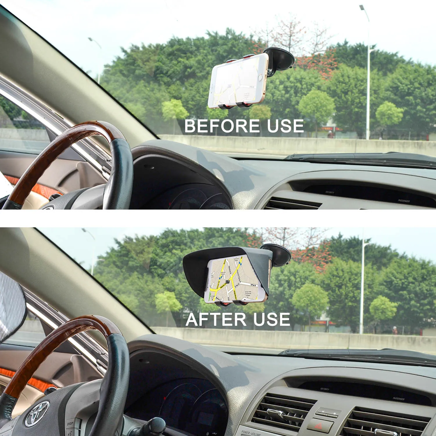 TFY Car Windscreen Mount Holder Sun Shade & Glare Visor for 4.5 to 5.2 and 5.3 to 6.2 Inch Screen Smartphones