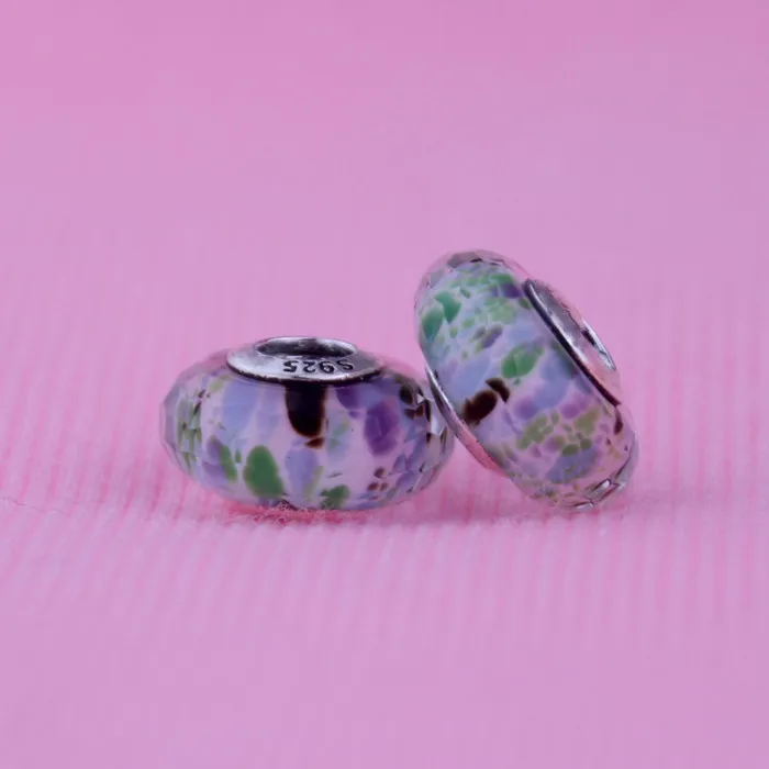 Zielone shibori fasetowane szklane koraliki 100% 925 Sterling srebrny biżuteria pasuje do pandora bransoletki naszyjniki DIY luźne koraliki urok hurtownie