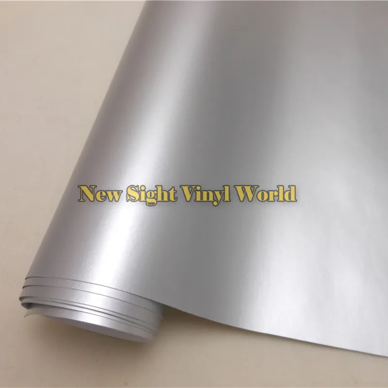 High Quality Matte Satin Chrome Metallic Silver Vinyl Car Stickers Folie Wrapping Film Bubble For Vehicle Styling Size 1 52 298J