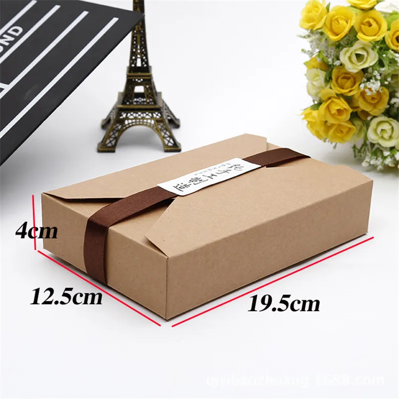 En gros 19.5 cm x 12.5 cm x 4 cm emballage de biscuit boîte de papier kraft emballage de boîte-cadeau pour boulangerie type d'enveloppe alimentaire blanc brun LZ0755