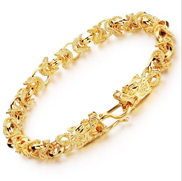 2016 New Fashion new 24K Yellow Gold Plated Man Bracelets Vintage Dragon Head Style Chain & Link Men Bracelet Jewelry 22CM Long KS445