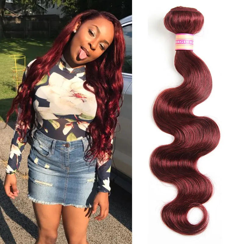 Siyusi Hair Products Brasilianska Virgin Body Wave Hair Buntles Burgundy Färg Väska Buntar Brasilianska Straight Human Hair Extensions