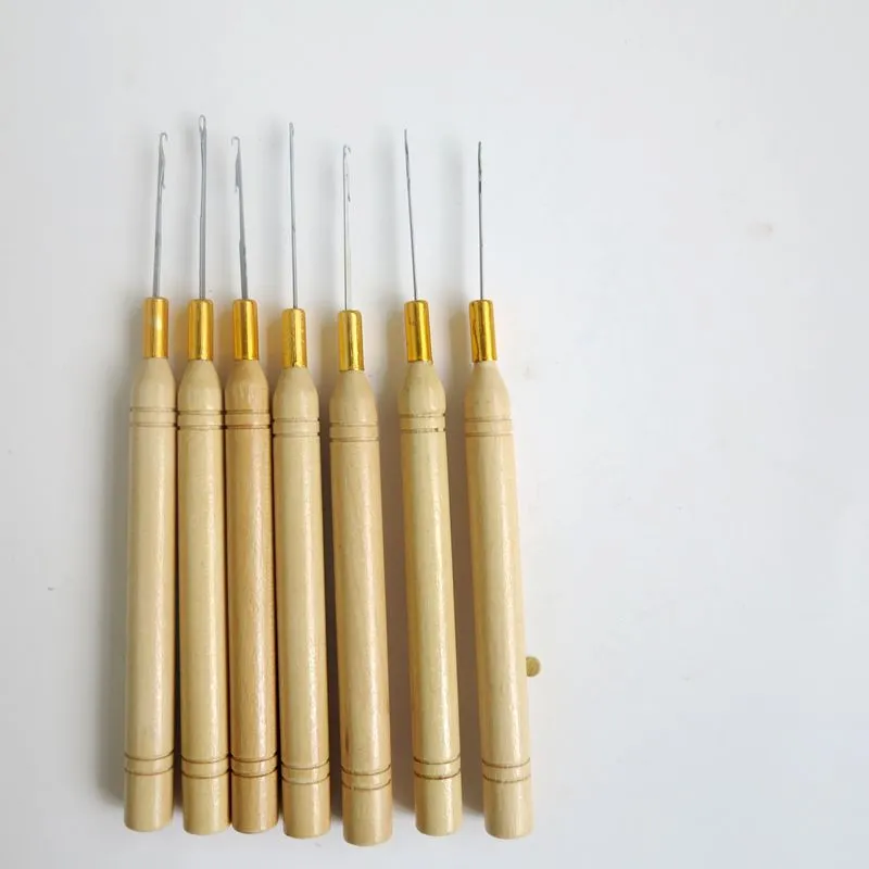 Hook Needles Hook Pulling Needle with Wooden Bar Hair Extension Pulling Needle for hair extensions products