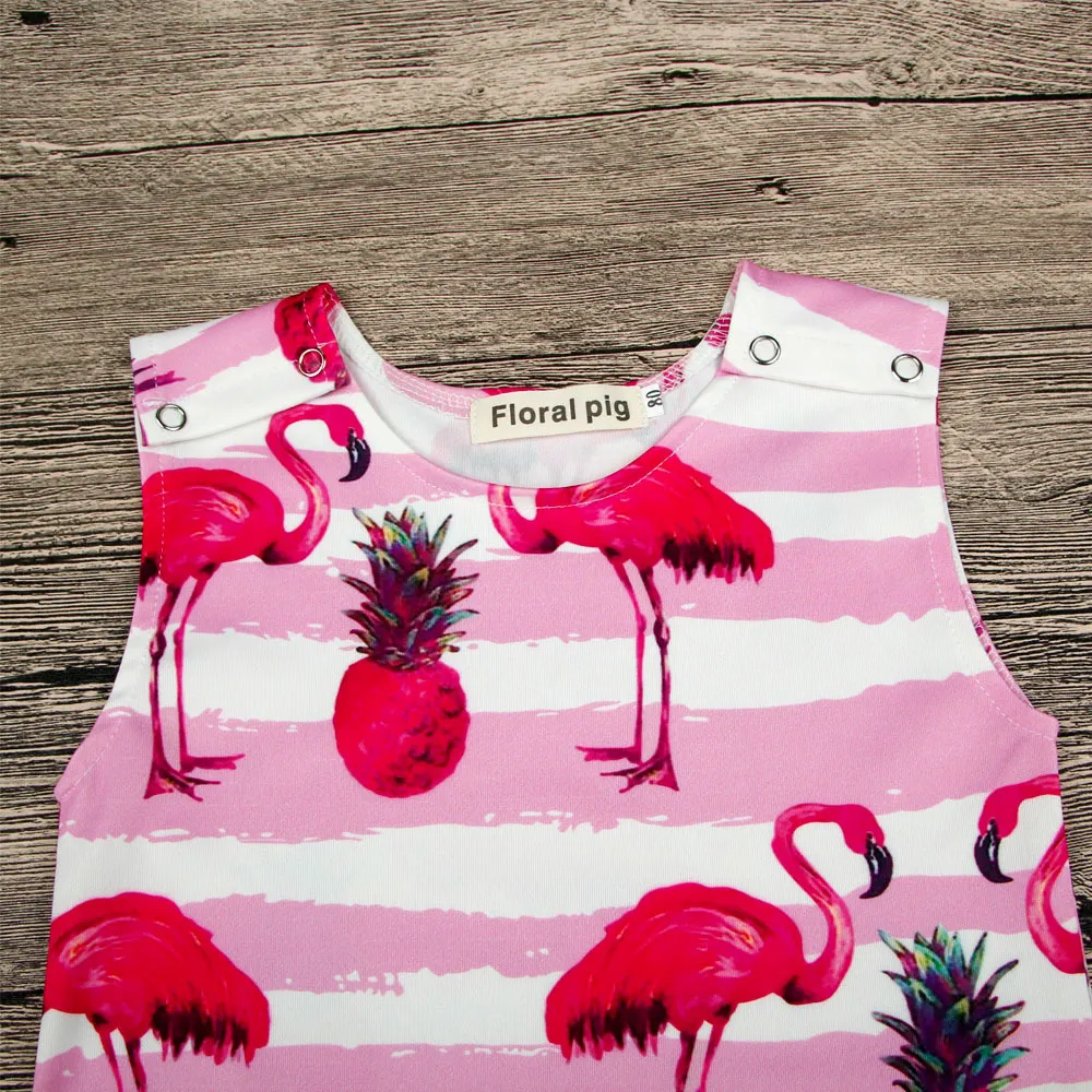 Bebê bonito Romper Flamingo Impresso Crianças Roupas de Verão Bebê Recém-nascido Menina Macacão Macacão de Algodão Sem Mangas Bebê Onesie One Piece Outfits