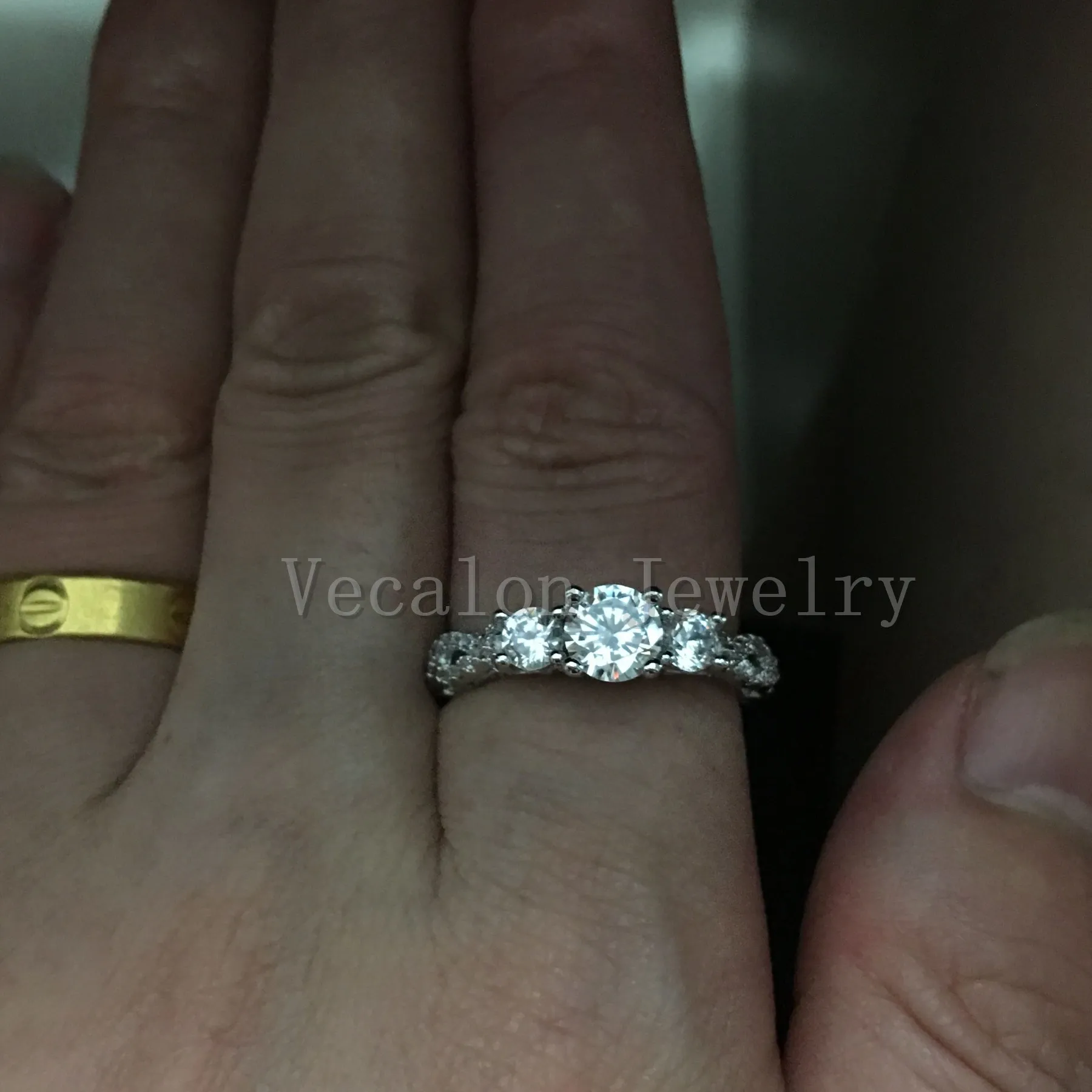 Vecalon ファッションジュエリーヴィンテージ婚約結婚指輪リング女性のための Cz ダイヤモンドリング 925 スターリングシルバー女性指リング