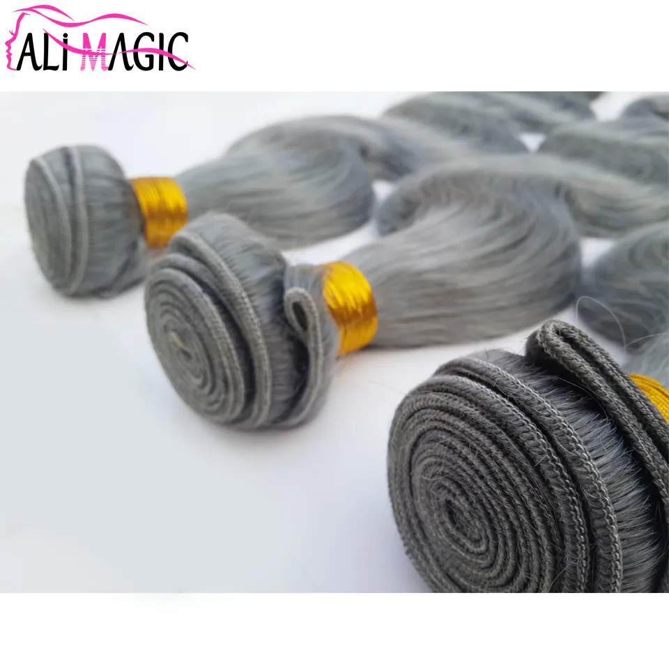 100% Brazilian Human Hair Weft Weaves 3 bundles Unprocessed Body Wave Gray Hair Weaves Sliver Grey Wavy Hair Weft Extensions