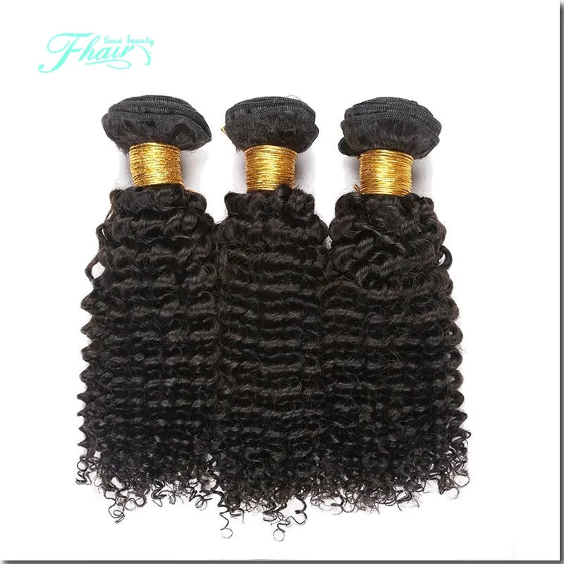 Grade 8A Péruvien Kinky Curly 3 Bundles Avec Fermeture Frontale En Dentelle Enchevêtrement Oreille Libre À L'oreille 10-30 