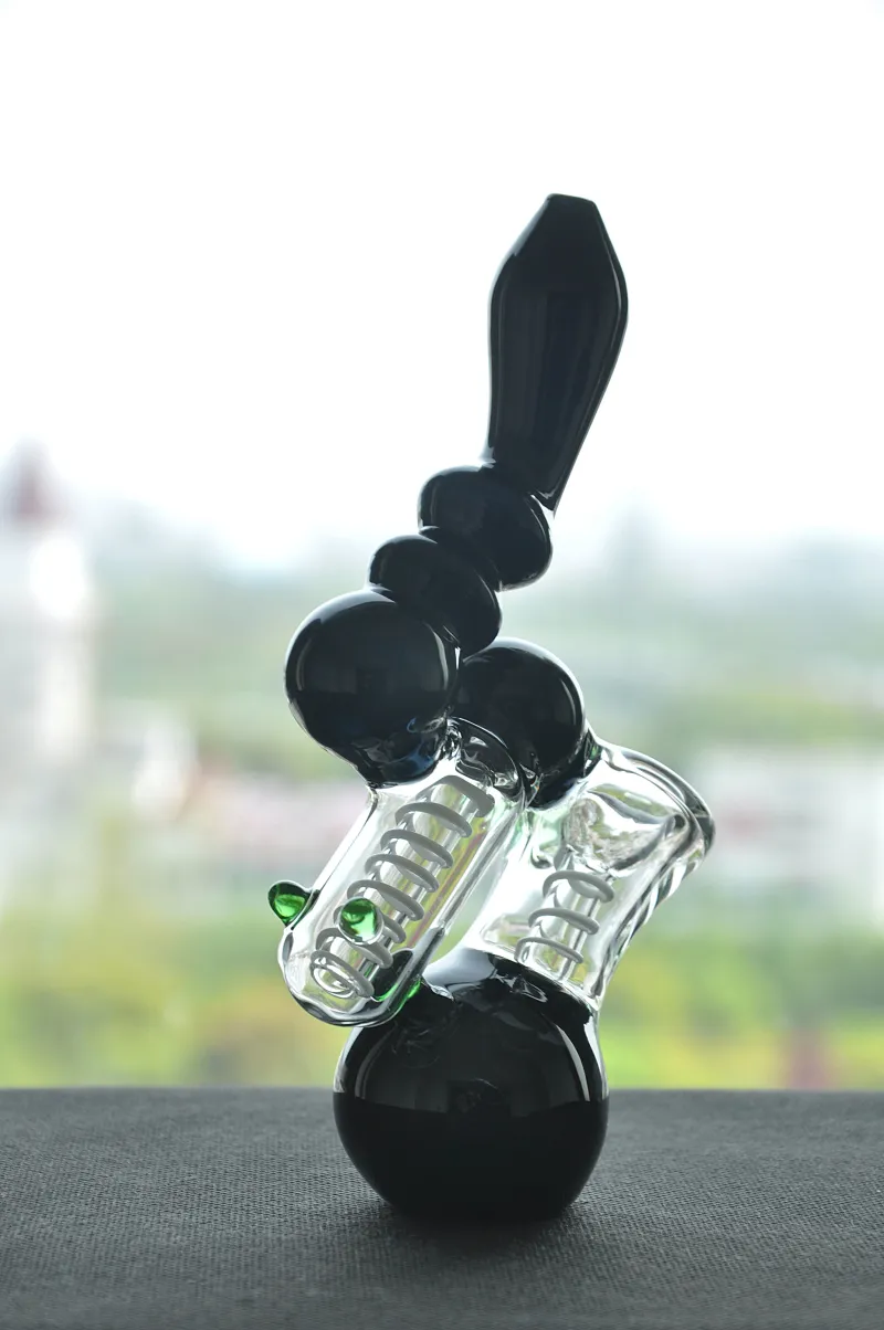 Echtes Bild Glaspfeife mit schwarzem Griff, Glasbubbler, trockenes Kraut, Pfeifenwasser, Glasbong, kostenloser Versand