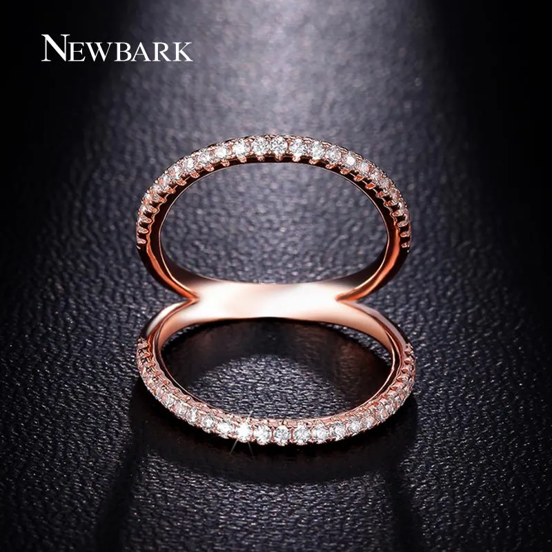 Newbark clássico mulheres anel duplo círculo shell forma anéis de dedo cor de rosa de ouro jóias cz mid knuckle bague senhoras q170720