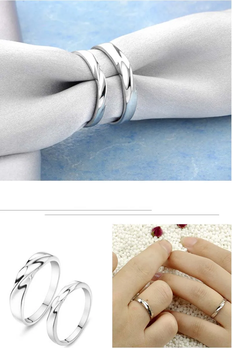 Engagement/Wedding 925 Sterling Silver Adjustable Size Ring Couple Rings Heart Crown Crystal Rings 