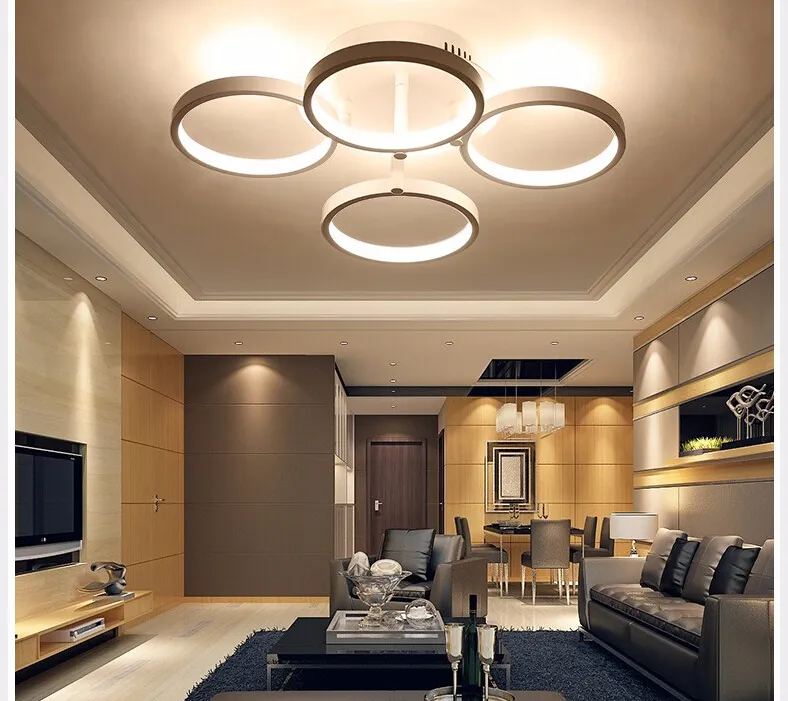 Krąg Pierścionki Nowoczesne LED Lampy sufitowe do salonu Sypialnia Zdalne sterowanie Lampy Sufitowe Oprawy AC85-265V