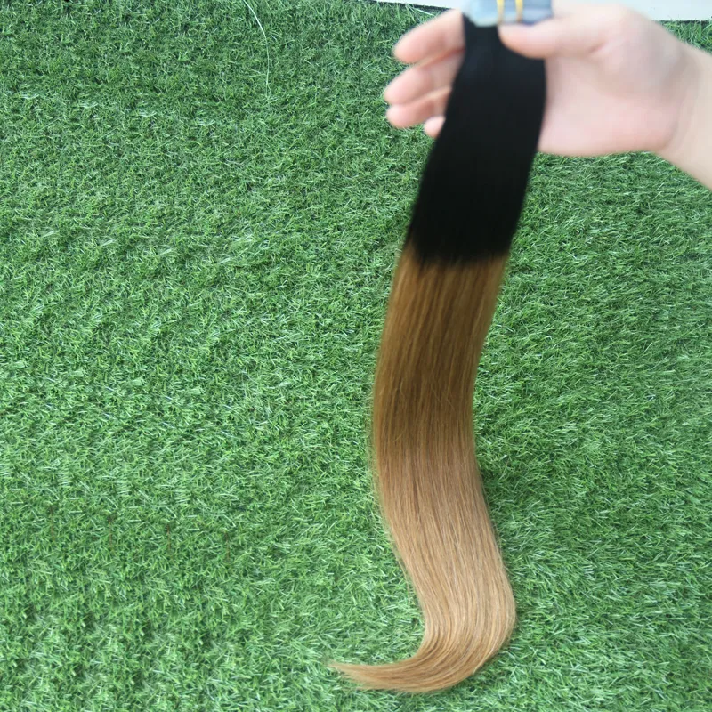 Aplicar fita adesiva de pele de pele de pele de pele ombre fita em extensões de cabelo humano 40 peças 100g fita adesiva cabelo cabelo trama # 27 dois cor tone