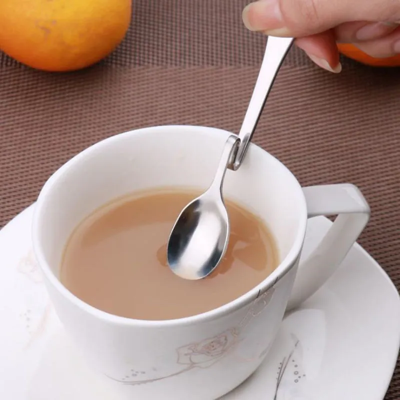 New Style Bent Spoon Creative Straight Hanging Spoon Stainless Steel Dessert Coffee Stirring Spoons Coffee & Tea Tools fast shipping