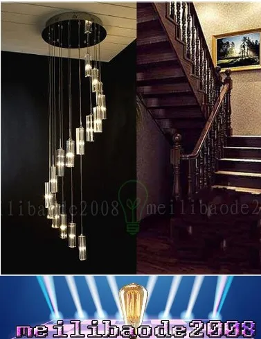 K9 Crystal Rod Spiral Ceiling Light Modern Creative LED Loft Chandelier Living Room Hotel Bar Light Fixture wl00