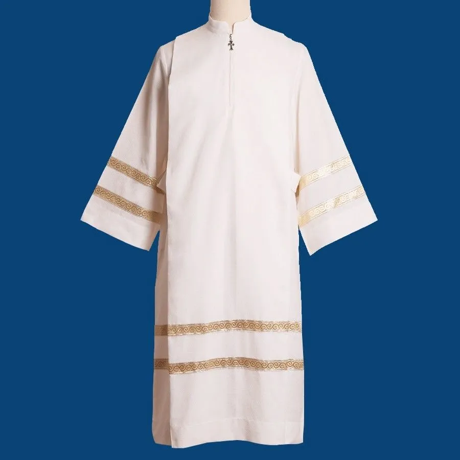 Religon Costumes White Altar Server Robe Alb with Pleats Catholic Worship Vestments for Men Fast Shipment