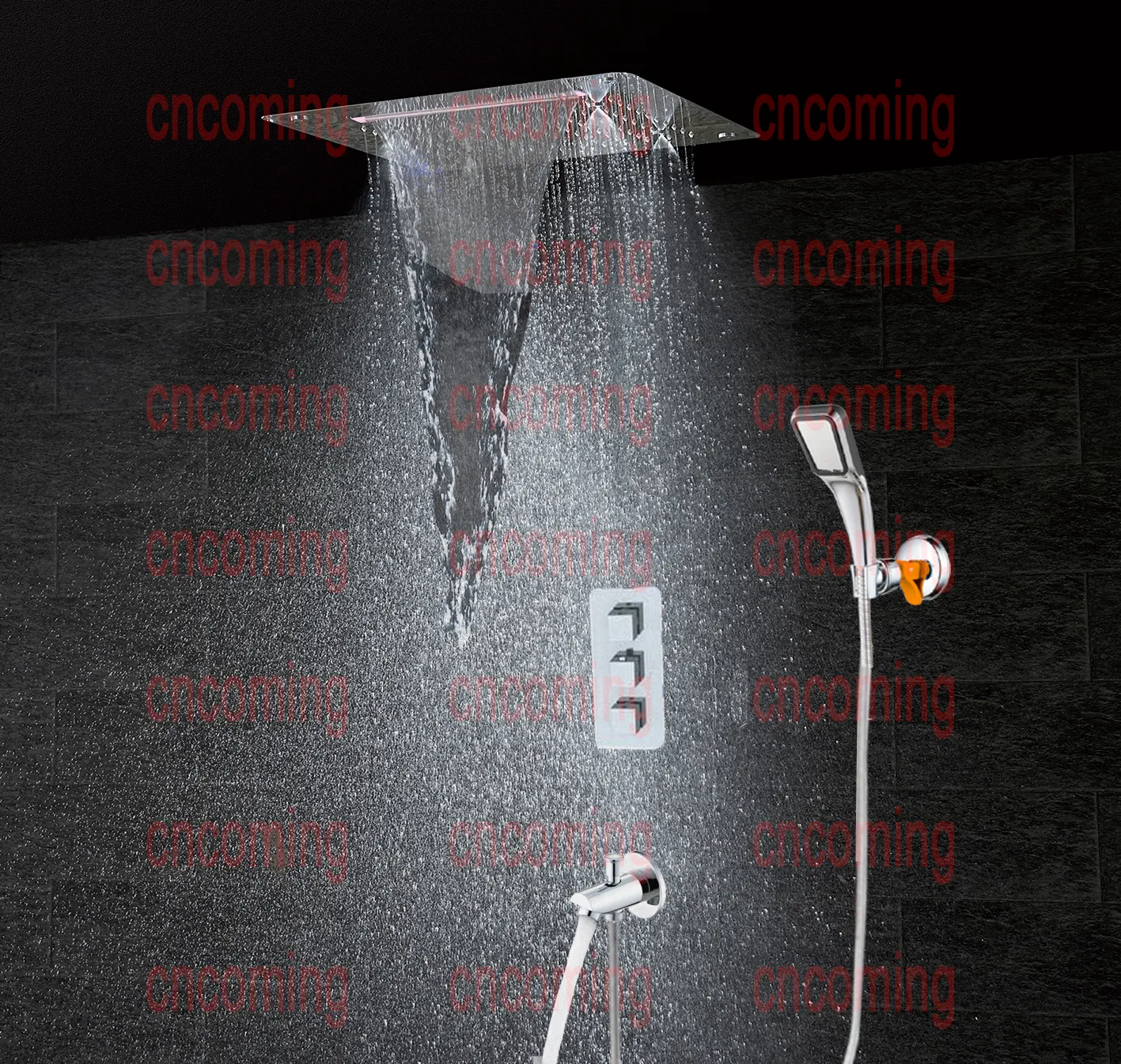 Bath Shower Faucet Bathroom Products Accessories Set With Thermostatic Mixer Valve Shower Panel Ceiling Square LED Shower Head HS5326