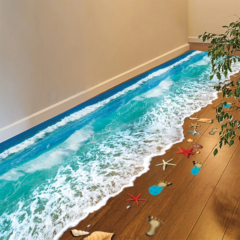 Romantischer Meeresstrand-Bodenaufkleber, 3D-Simulation, Strand, Heimdekoration, Aufkleber für Dekoration, Badezimmer, Schlafzimmer, Wohnzimmer, Hintergrund, Wandaufkleber