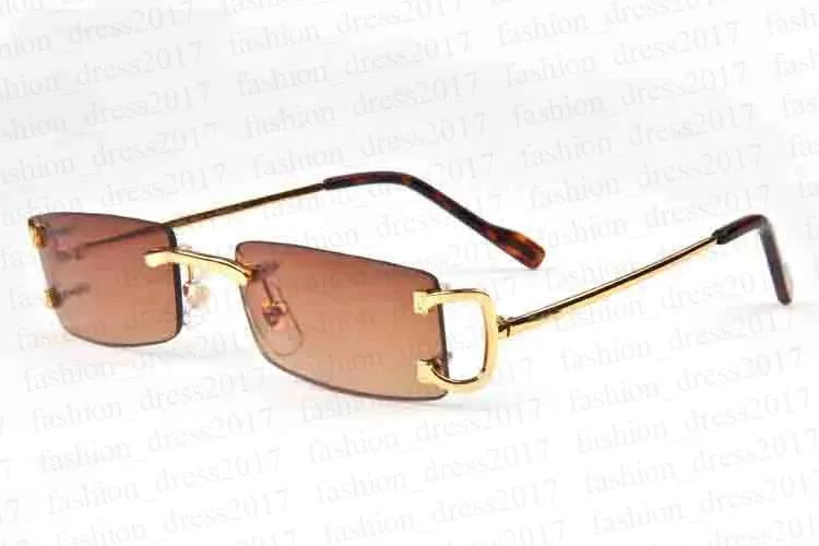 nytt mode sport retro solglasögon för män fyrkantiga båglösa glasögonbågar klarblå rödbruna linser guld och silver metall solglasögon