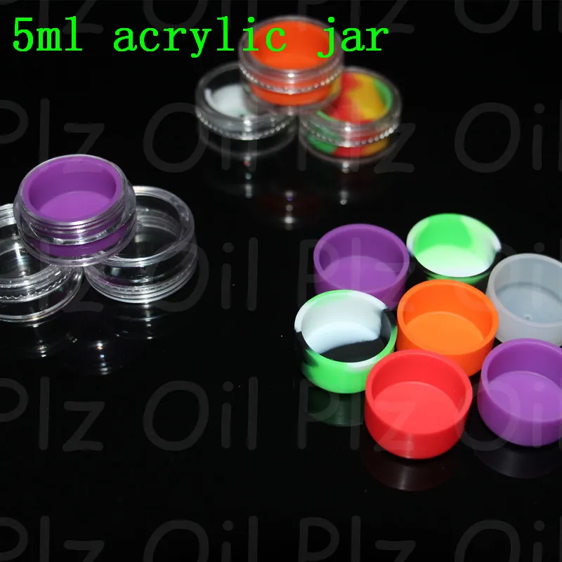 dozen Groothandel 5 ml Acrylolie Containers Nitaanval DAB BHO Hash Oil Container Droge kruidenopslagpotten