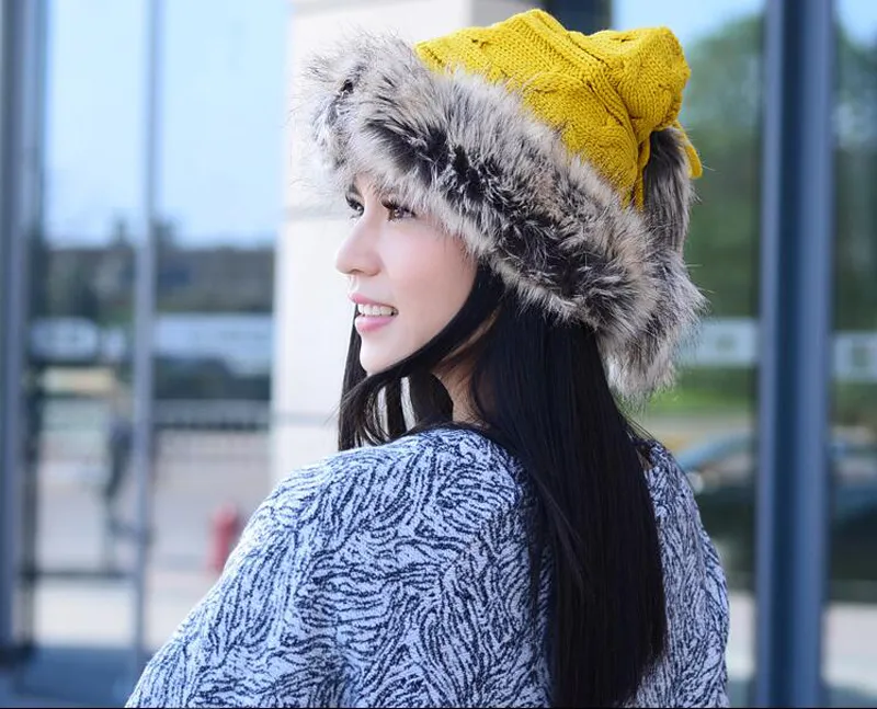 Inverno nuovo mongolo principessa pelliccia vento cappello cappello lana spessa cappello di lana lavorato a maglia collare doppio uso all'ingrosso