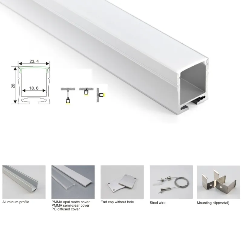 100 X 1M insiemi / lotto Illuminazione per ufficio profilo in alluminio a led e profilo in alluminio a forma di U Al6063 per illuminazione a parete o soffitto