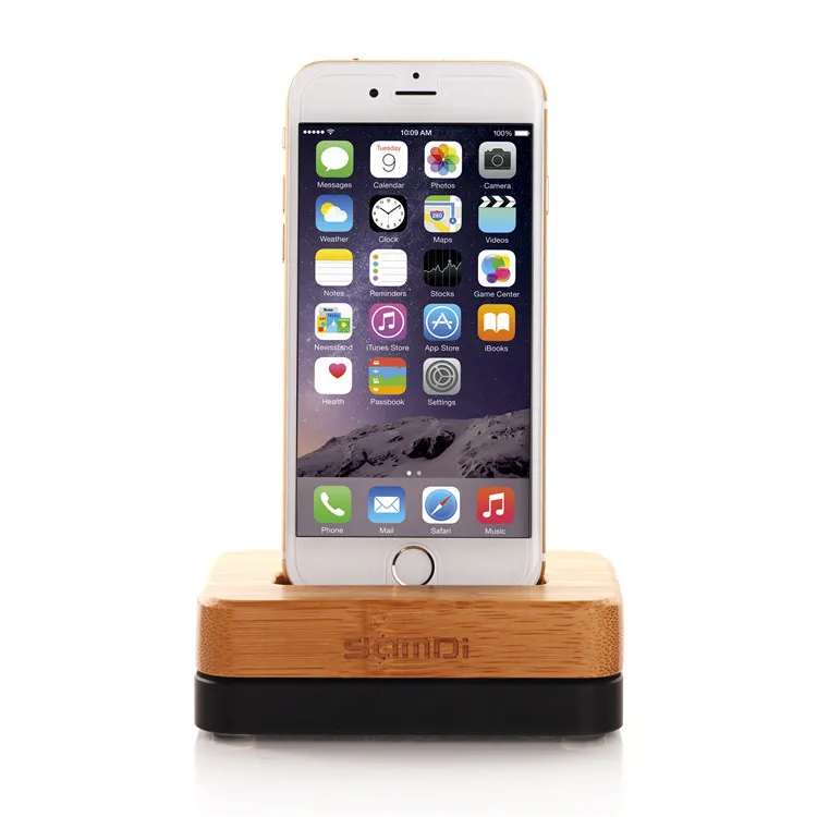 New Original SAMDI Wooden & Aluminum Charger Dock Cradle for iPhone 6 5S 5 Wood Phone Stand Mobile Holder for iPhone