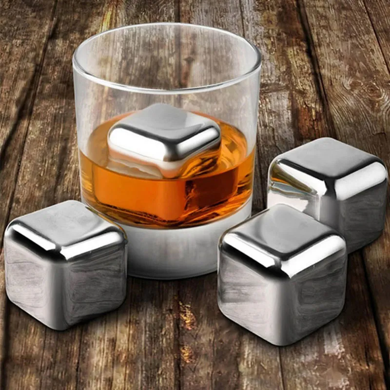 Nouveau Whisky En Acier Inoxydable Pierres Boisson Glacière Cubes Cool Glacier Rock Bière Congélateur Barware Cadeau De Noël ZA0897