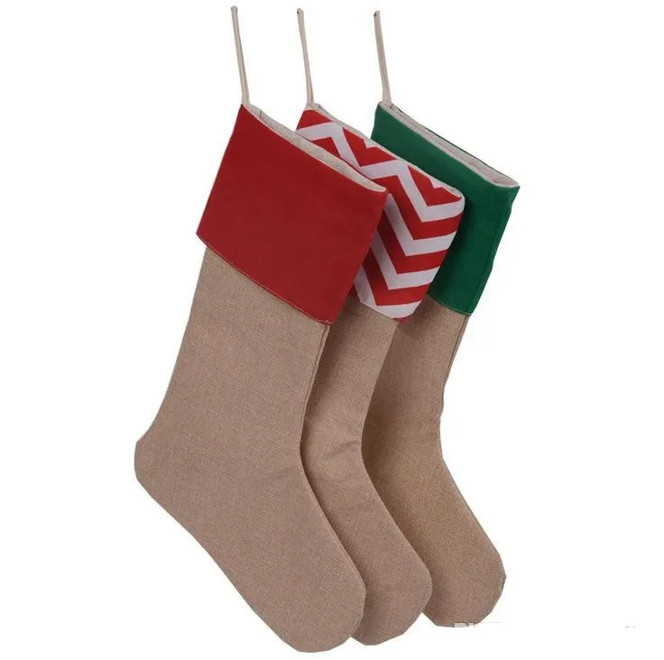 Canvas Christmas Stocking Presentkassar Kanfas Jul Xmas Decor Strumpor Dekorativa Socks Väskor C077