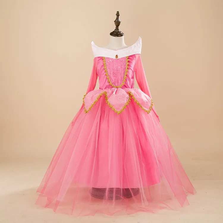 Prettybaby 2016 grossist baby flickor frusen klänning sovande skönhet prinsessa klänning aurora prinsessa klänning cosplay klänningar julklänning