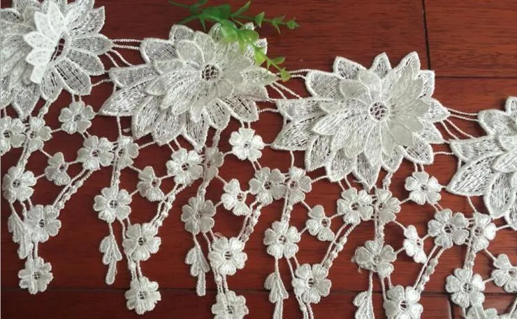 15Yard blanc/noir fleur gland coton dentelle tissu ruban d'habillage pour vêtements couture bricolage mariée mariage poupée casquette pince à cheveux