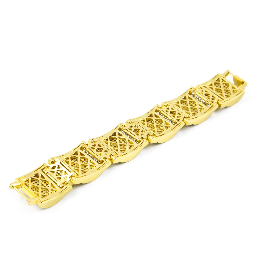 14k Gold Silve Iced Out Simulated Diamond Micro Pave Bling Bling Hip Hop Bracelet for men
