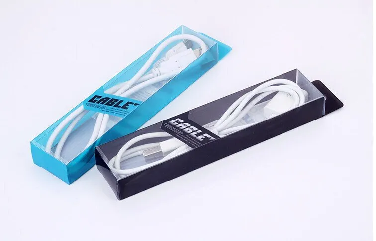 Groothandel 300 stks / partij Blister Clear PVC Retail Packaging Tas / Pakketten Box voor 1 meter Oplaadkabel USB-kabel, 4 kleur