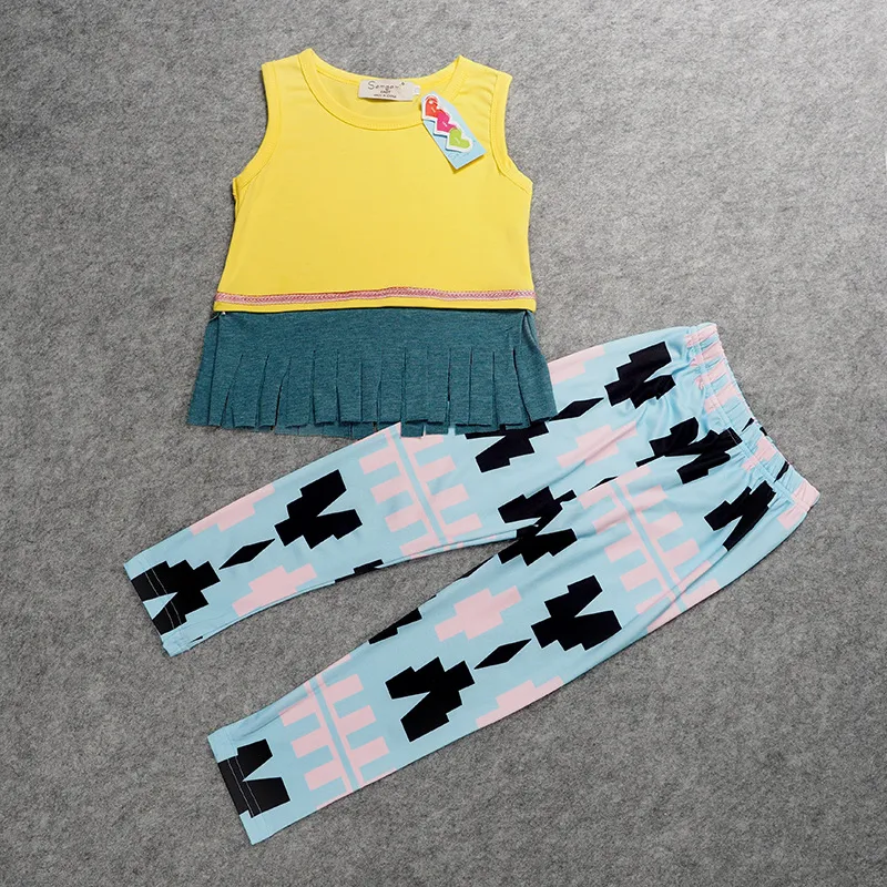 2016 Ins Baby Girl Garnitury Rękawice Lo Shi Tassel Koszulki + Spodnie 2 Sztuk / zestaw Dziewczynek Stroje Kids Clothing Sets