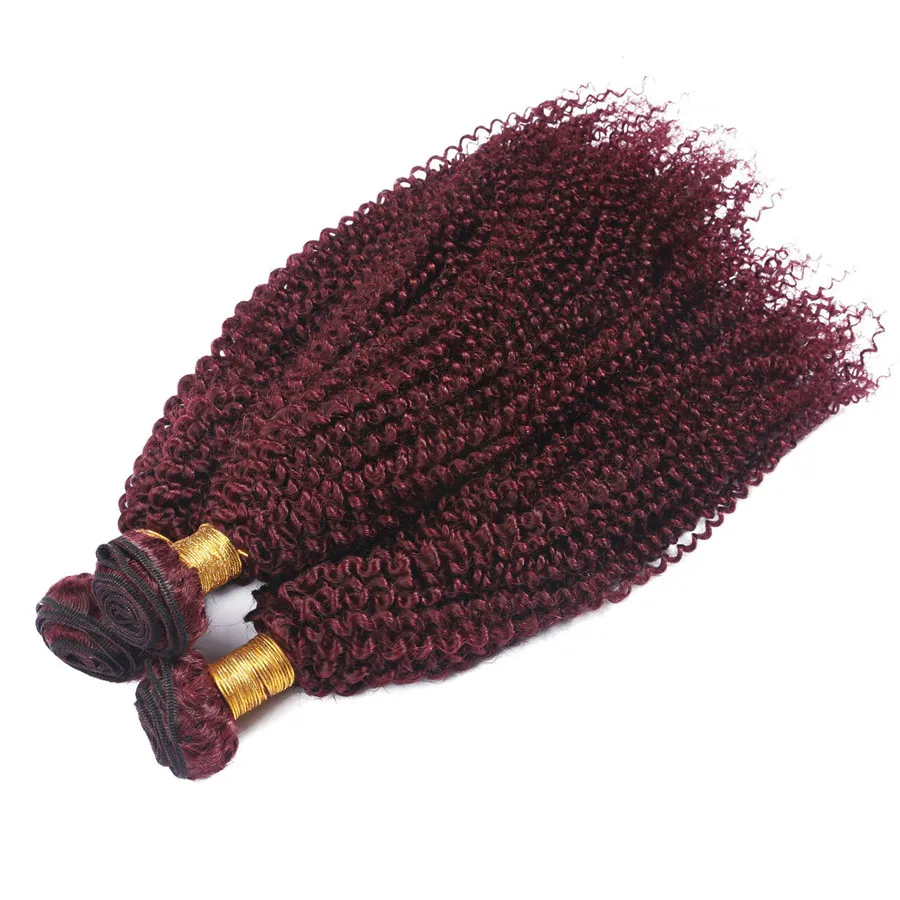 Bourgogne 99J Kinky Curly Hair Weaves Bundles de cheveux humains malaisiens 99J Afro Kinky Curly Hair Extensions Wefts New Arrive